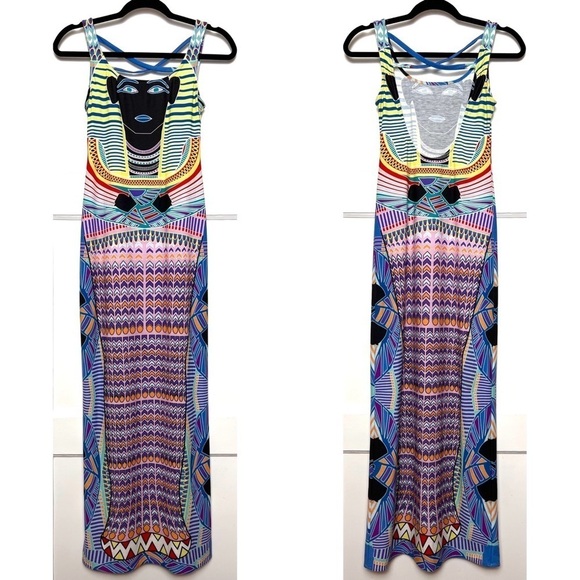 MARA HOFFMAN Egyptian Graphic Print Sleeveless Open Back Sheath Maxi Dress S - Picture 6 of 11